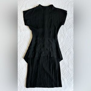 Vintage 80’s Destinee Black Dress High Neck Pleated Hip Peplum Tiered Size 6 EUC